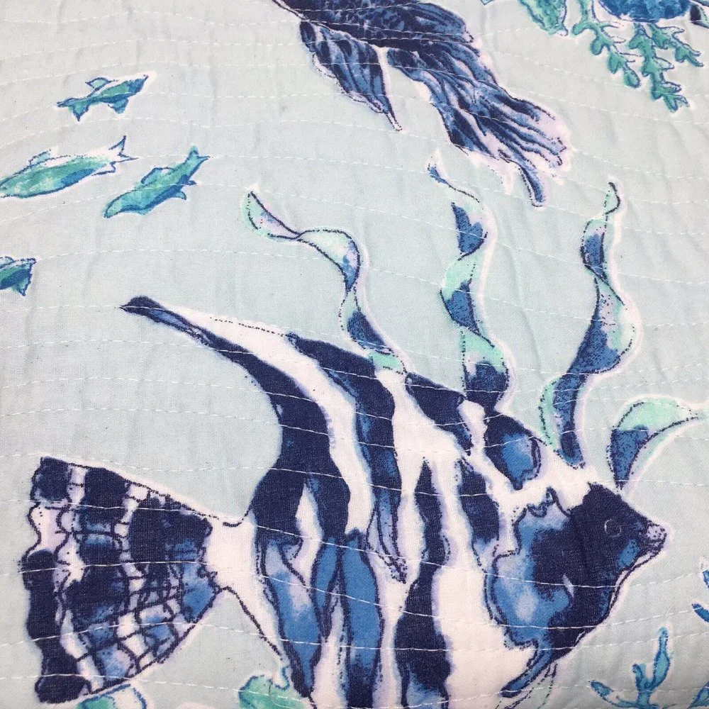 3 pc Nicole Miller Ocean FULL QUEEN Quilt Sham Set Tropical Fish Seashell Blue